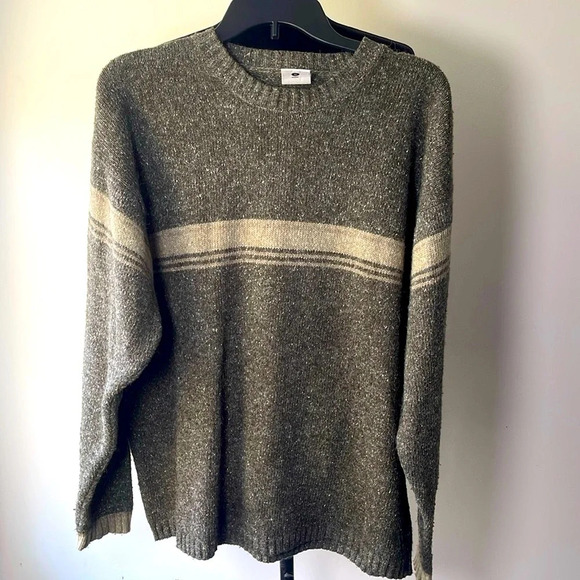 Columbia Vintage Gray Beige Striped Speckled Cotton Wool Mix Sweater Size L - Picture 1 of 4